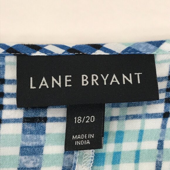 Lane Bryant Button Up Blouse Women's Plus Size 18/20 Blue Plaid Career Rayon - Picture 10 of 13